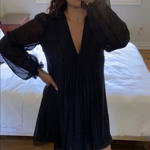 ZARA Black and White Polka Dot V-Neck Dress